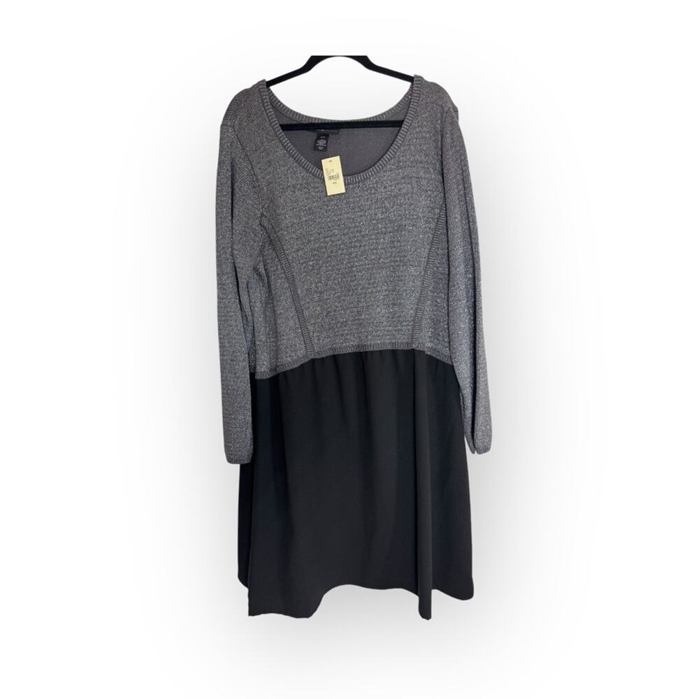 Lane Bryant NWT Black & Metallic Silver Sweater Layered Look Dress Size 18/20